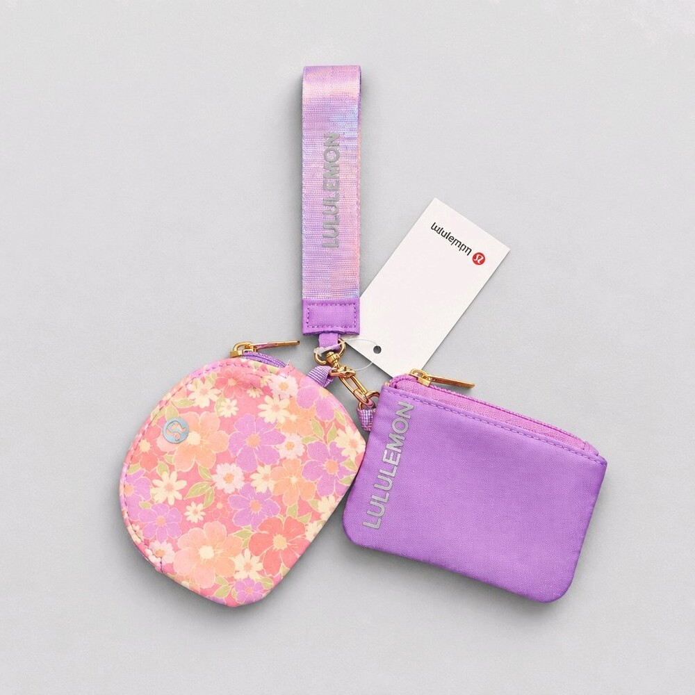 Lululemon Floral and Purple Pouch Set with Wrist Strap